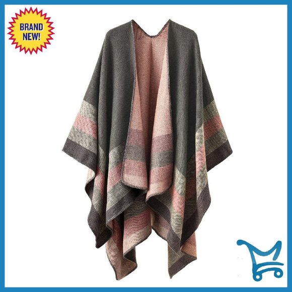 Sweaters - Oversized Knitted Poncho Shawl Wrap Cape Cardigan Wearable Blanket